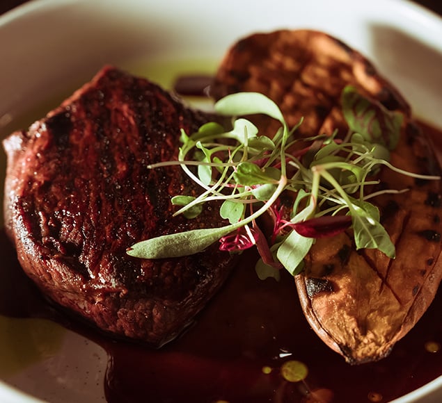 Heart of Rump with Grilled Sweet Potatoes & Roasting Juices