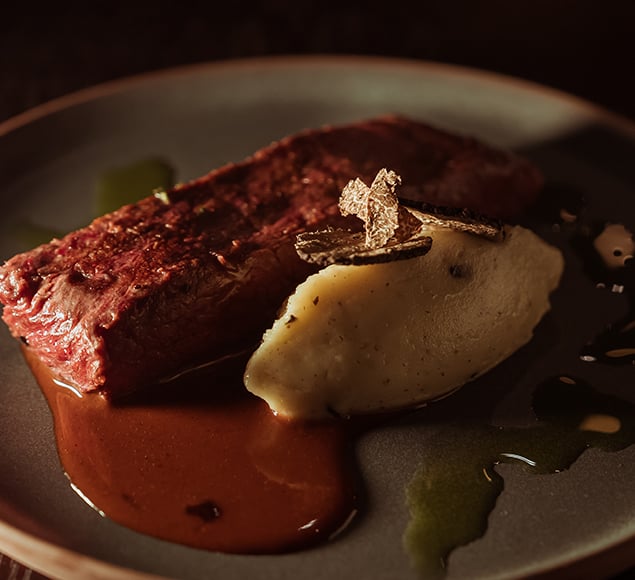 Wagyu Flat Iron Steak with Truffle Mash & Lemon Thyme Butter